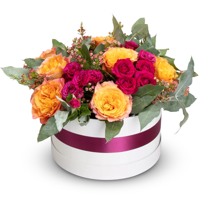 Box oranžových růží